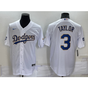 MLB Dodgers 3 Taylor White Gold Nike Cool Base Men Jersey