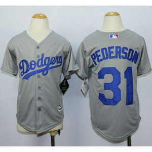 MLB Dodgers 31 Joc Pederson Grey Cool Base Youth Jersey