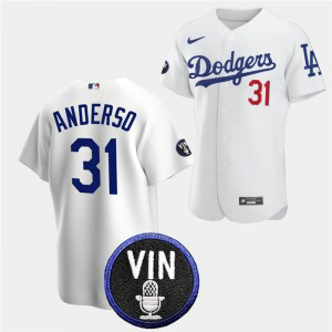 MLB Dodgers 31 Tyler Anderson 2022 White Vin Scully Patch Nike Cool Base Men Jersey