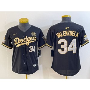 MLB Dodgers 34 Fernando Valenzuela Black Gold 2024 World Series Nike Cool Base Youth Jersey MLB Dodgers 34 Fernando Valenzuela Black Gold 2024 World Series Nike Cool Base Youth Jersey
