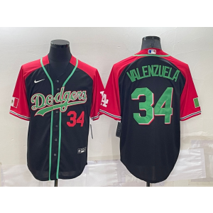 MLB Dodgers 34 Fernando Valenzuela Black Red Mexcio Cool Base Men Jersey