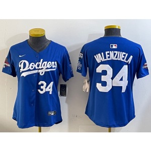 MLB Dodgers 34 Fernando Valenzuela Blue 2024 World Series Champion Nike Cool Base Women Jersey