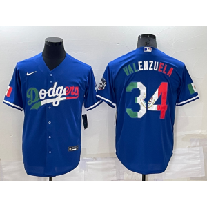 MLB Dodgers 34 Fernando Valenzuela Blue Mexcio Nike Cool Base Men Jersey