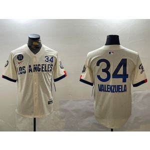 MLB Dodgers 34 Fernando Valenzuela Cream 2024 World Series Nike Cool Base Men Jersey with 34 Patch MLB Dodgers 34 Fernando Valenzuela Cream 2024 World Series Nike Cool Base Men Jersey with 34 Patch