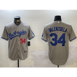 MLB Dodgers 34 Fernando Valenzuela Grey Nike Cool Base Men Jersey