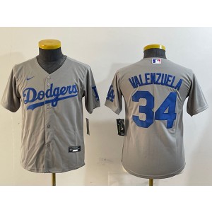 MLB Dodgers 34 Fernando Valenzuela Grey Nike Cool Base Youth Jersey