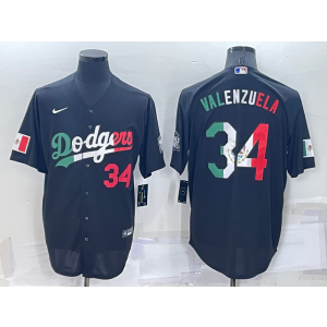 MLB Dodgers 34 Fernando Valenzuela Mexcio Black Nike Cool Base Men Jersey