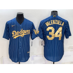 MLB Dodgers 34 Fernando Valenzuela Navy Gold Nike Cool Base Men Jersey