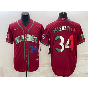 MLB Dodgers 34 Fernando Valenzuela Red Mexico 2023 World Series Men Jersey