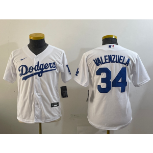 MLB Dodgers 34 Fernando Valenzuela White Nike Cool Base Youth Jersey