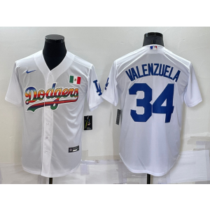 MLB Dodgers 34 Fernando Valenzuela White Rainbow Cool Base Men Jersey