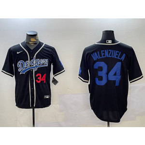 MLB Dodgers 34 Fernando Valenzuela black Nike Cool Base Men Jersey 