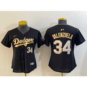MLB Dodgers 34 Toro Valenzuela Black Gold Nike Cool Base Women Jersey