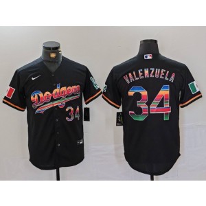 MLB Dodgers 34 Toro Valenzuela Black Rainbow Nike Cool Base Men Jersey