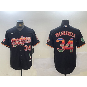 MLB Dodgers 34 Toro Valenzuela Black Rainbowl Nike Cool Base Men Jersey