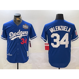 MLB Dodgers 34 Toro Valenzuela Blue 2024 World Series Throwback Men Jersey MLB Dodgers 34 Toro Valenzuela Blue 2024 World Series Throwback Men Jersey