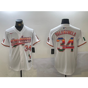 MLB Dodgers 34 Toro Valenzuela White Rainbowl Nike Cool Base Men Jersey