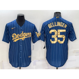 MLB Dodgers 35 Cody Bellinger Navy Gold Nike Cool Base Men Jersey