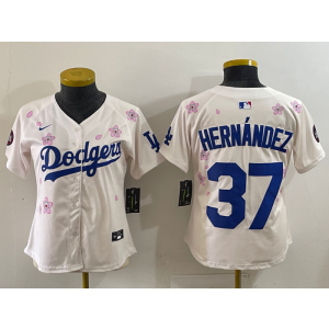 MLB Dodgers 37 Hernandez White 2025 Tokyo Series Nike Cool Base Youth Jersey MLB Dodgers 37 Hernandez White 2025 Tokyo Series Nike Cool Base Youth Jersey