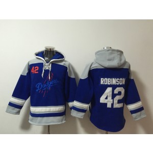 MLB Dodgers 42 Jackie Robinson Blue Pullover Hoodie