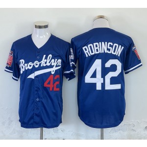 MLB Dodgers 42 Jackie Robinson Blue Throwback Men Jersey 1 MLB Dodgers 42 Jackie Robinson Blue Throwback Men Jersey 1
