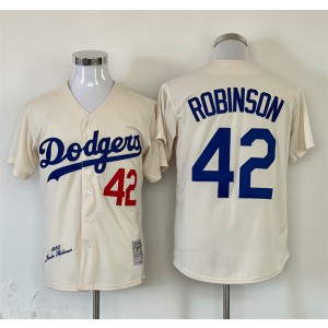 MLB Dodgers 42 Jackie Robinson Cream Throwback Men Jersey MLB Dodgers 42 Jackie Robinson Cream Throwback Men Jersey