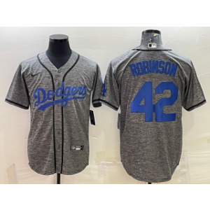 MLB Dodgers 42 Jackie Robinson Grey Nike Cool Base Men Jersey