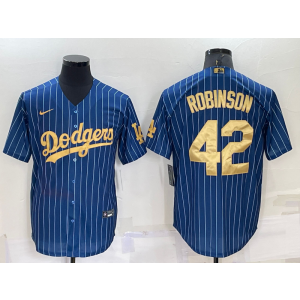 MLB Dodgers 42 Jackie Robinson Navy Gold Nike Cool Base Men Jersey