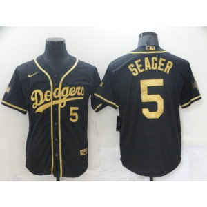 MLB Dodgers 5 Corey Seager Black Gold Cool Base Men Jersey
