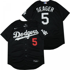 MLB Dodgers 5 Corey Seager Black Nike Cool Base Men Jersey