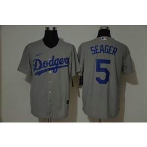 MLB Dodgers 5 Corey Seager Grey Nike Cool Base Men Jersey
