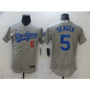 MLB Dodgers 5 Corey Seager Grey Nike Flexbase Men Jersey