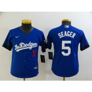 MLB Dodgers 5 Corey Seager Royal 2021 City Connect Cool Base Youth Jersey