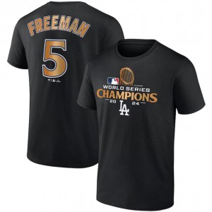 MLB Dodgers 5 Freddie Freeman Black 2024 World Series Champions Name & Number T-Shirt