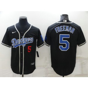 MLB Dodgers 5 Freddie Freeman Black Blue Nike Cool Base Men Jersey
