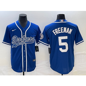 MLB Dodgers 5 Freddie Freeman Blue Baseball Nike Cool Base Men Jersey