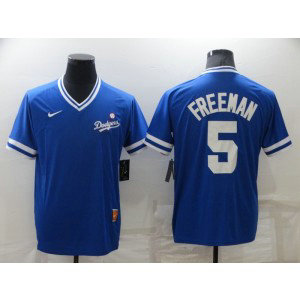 MLB Dodgers 5 Freddie Freeman Blue Throwback Men Jersey