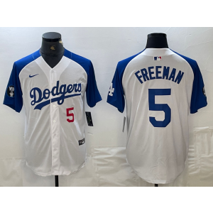 MLB Dodgers 5 Freddie Freeman Blue White Nike Cool Base Men Jersey