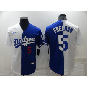 MLB Dodgers 5 Freddie Freeman Blue White Split Nike Cool Base Men Jersey