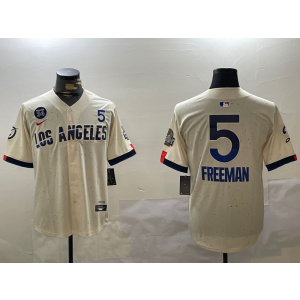 MLB Dodgers 5 Freddie Freeman Cream 2024 World Series Nike Cool Base Men Jersey with 34 Patch MLB Dodgers 5 Freddie Freeman Cream 2024 World Series Nike Cool Base Men Jersey with 34 Patch