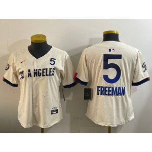 MLB Dodgers 5 Freddie Freeman Cream City Nike Cool Base Women Jersey