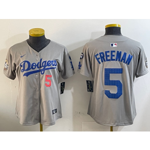 MLB Dodgers 5 Freddie Freeman Grey 2024 World Series Nike Cool Base Women Jersey