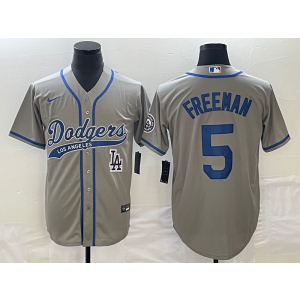 MLB Dodgers 5 Freddie Freeman Grey Baseball Logo Nike Cool Base Men Jersey