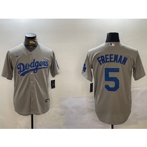 MLB Dodgers 5 Freddie Freeman Grey Nike Cool Base Men Jersey
