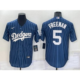 MLB Dodgers 5 Freddie Freeman Navy Nike Cool Base Men Jersey