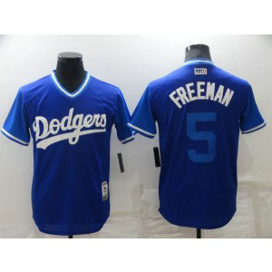 MLB Dodgers 5 Freddie Freeman Royal Throwback Men Jersey