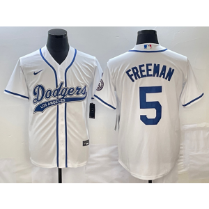 MLB Dodgers 5 Freddie Freeman White Baseball Logo Nike Cool Base Men Jersey