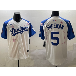 MLB Dodgers 5 Freddie Freeman White Blue 2025 Tokyo Series Nike Cool Base Men Jersey MLB Dodgers 5 Freddie Freeman White Blue 2025 Tokyo Series Nike Cool Base Men Jersey