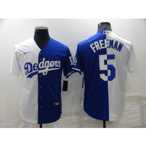 MLB Dodgers 5 Freddie Freeman White Blue Split Nike Cool Base Men Jersey