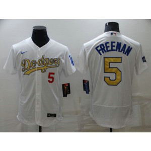 MLB Dodgers 5 Freddie Freeman White Gold Nike FlexBase Men Jersey